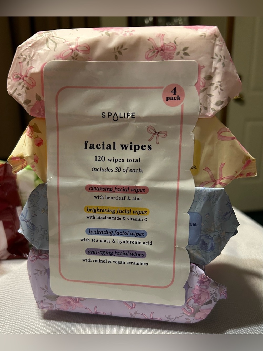 Spalife Multi-Pack Facial Wipes- Cleansing, Brightening, Hydrating & Anti-Aging